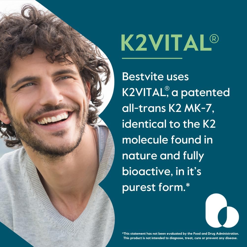 BESTVITE Vitamin K2 100 mcg as MK-7 (240 Vegetarian Capsules)(120x2) - No Stearates - Vegan - Non GMO - Gluten Free