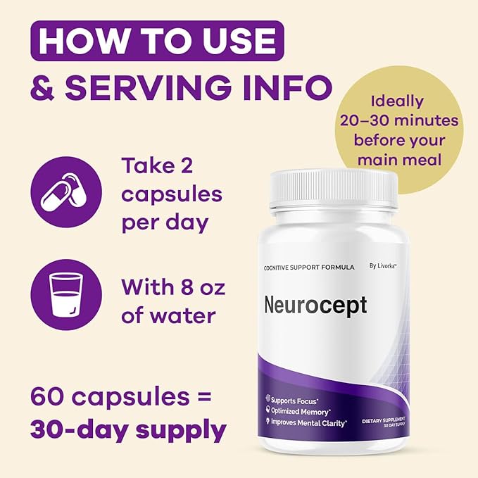 (2 Pack) Neurocept Brain Supplement Capsules - Official Neuro cept Brain & Memory Focus Support Advanced Formula, Neurocept Pills Daily Support for Overall Health & Wellness, 120 Capsules for 2 Months