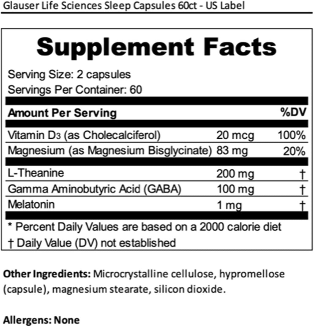 Levium Sleep Formula Supplement | Natural Relaxation Aid Capsules with Melatonin, GABA, L-Theanine, Magnesium | 60 Count Bottle – 30 Day Supply