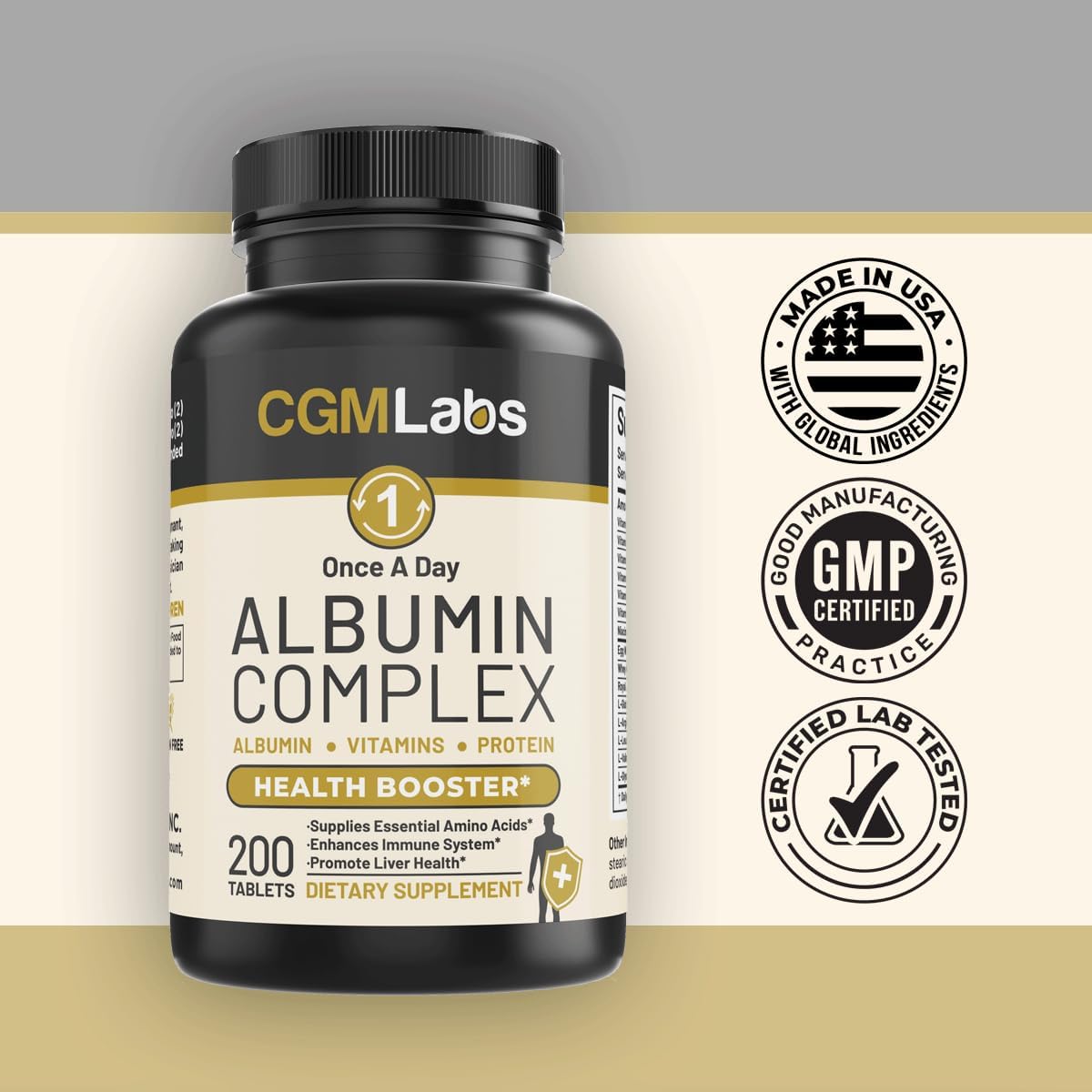 Once A Day Albumin Complex - Whey Protein, Royal Jelly, Essential Amino Acids - 200 Chewable Tablets