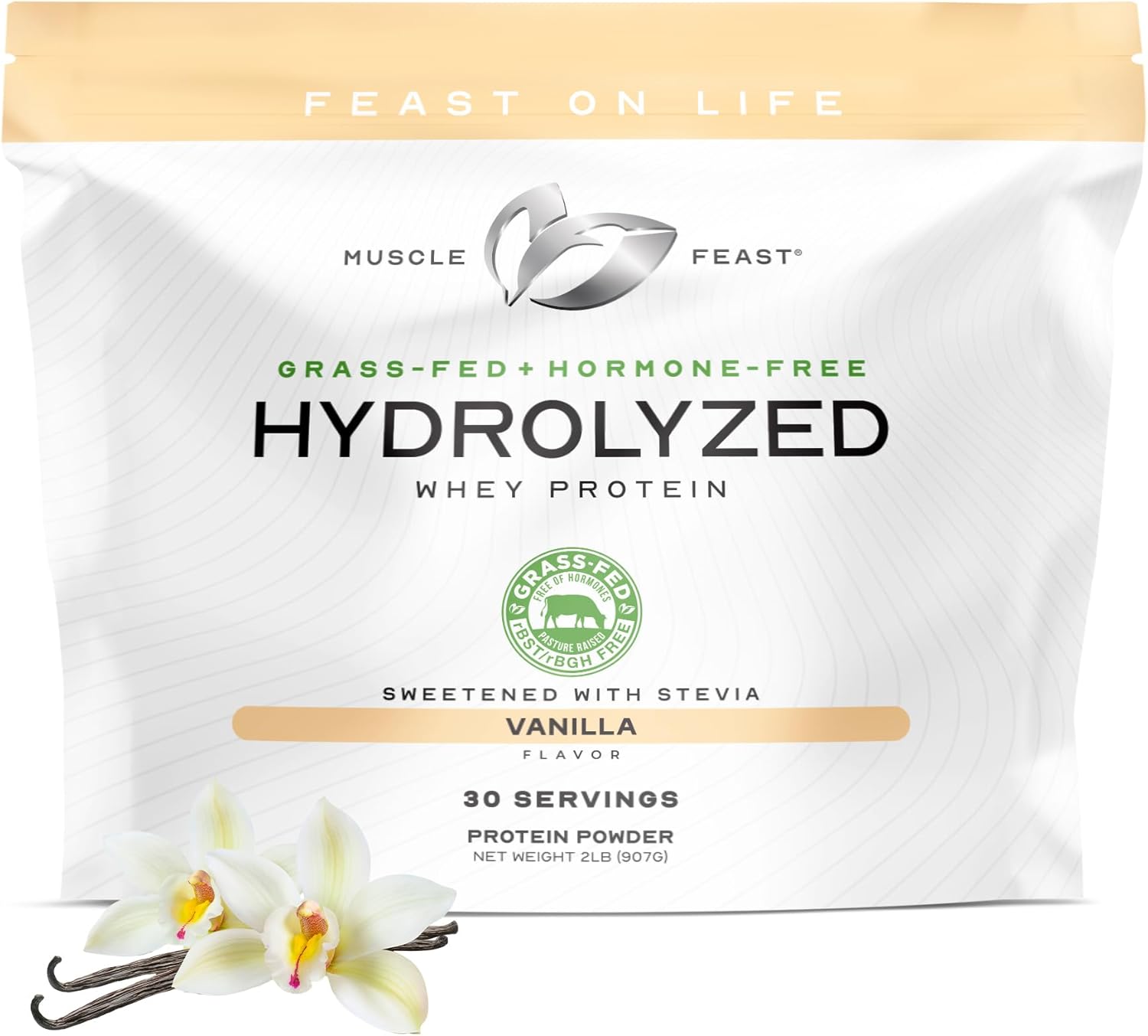 Muscle Feast Hydrolyzed Whey Protein Powder, Grass Fed and All Natural Hormone-Free, Hydro Whey Powder for Men and Women, Gluten Free, Non-GMO, Delicious Hydrolyzed Protein Powder, Vanilla, 2lb