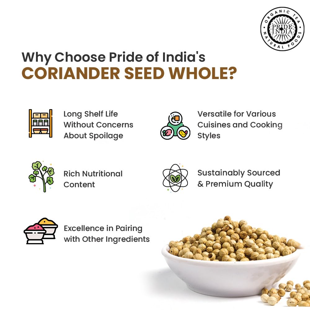 Pride of India - PACK of 6 - Coriander Seed Whole – Fresh & Gourmet Indian Whole Spice – Good for Curries/Meat/Chicken – Easy to Store – 4 oz. Medium Dual Sifter