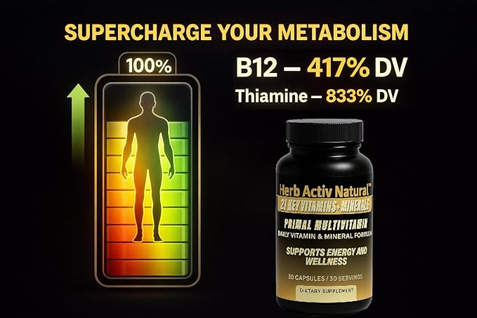 Primal Multivitamin - 21 Essential Vitamins & Minerals - Daily Vitamin & Mineral Supplement - Energy & Wellness Support - 30 Capsules