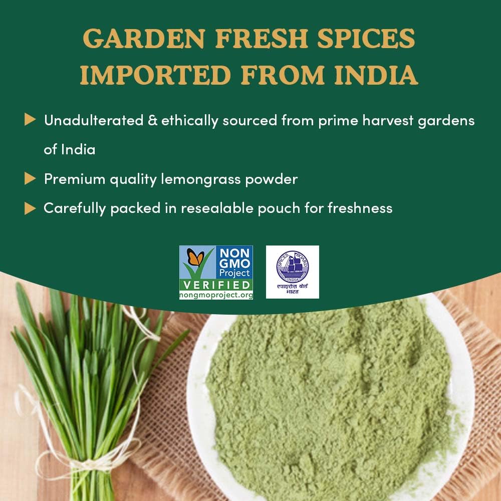 HANDPICK Lemongrass Powder (226g/8oz) Non GMO, Gluten Free, 100% Raw, Sourced from India, For Cooking, Smoothies, Tea, Packed in Resealable Ziplock Pouch