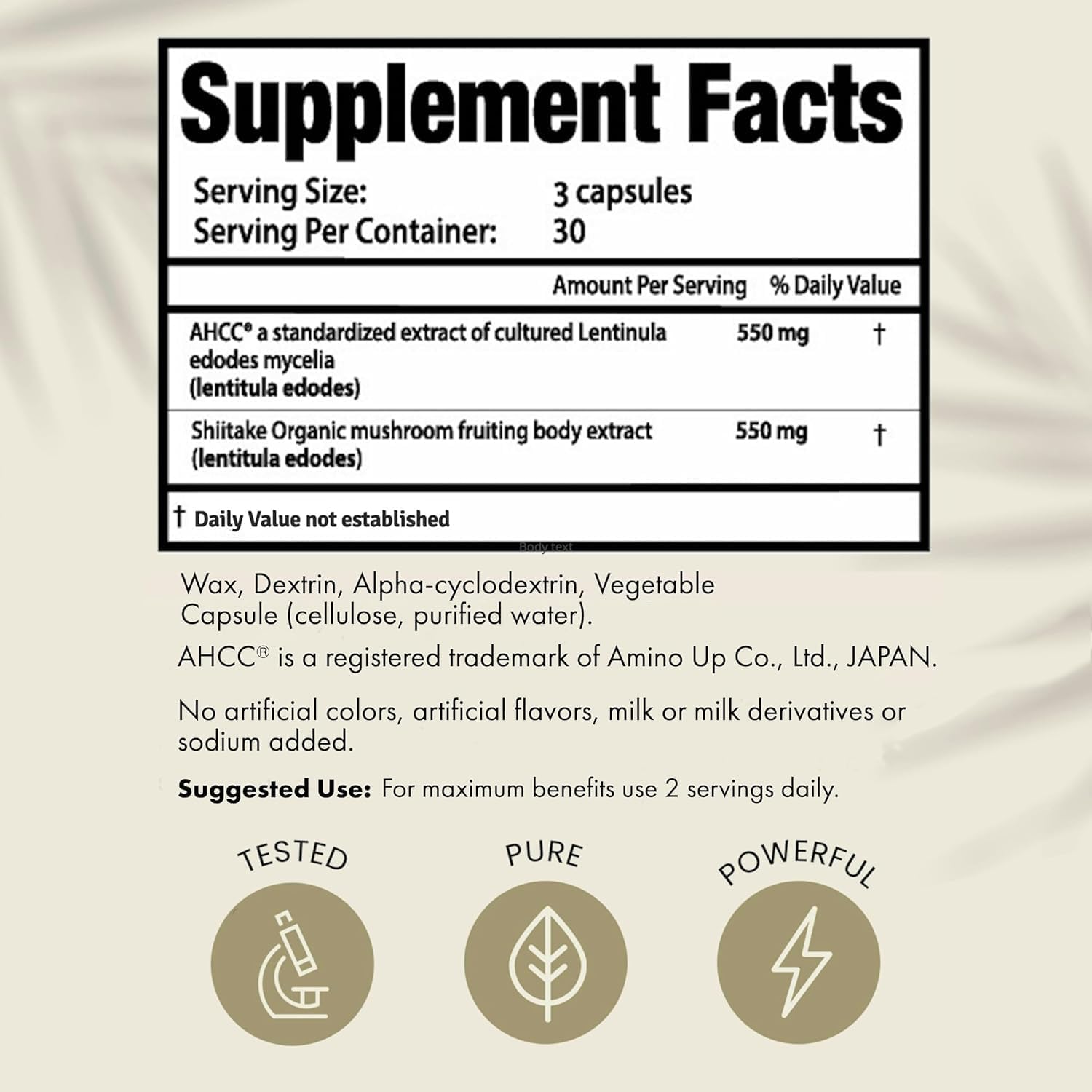 Premium AHCC & Shiitake Mushroom 1100 mg per Serving Supplement, Natural Immunity Booster, Maintains Natural Killer Cell Activity | AHCC is Proven in 30+ Studies | 90-Day Supply, 3-Pack