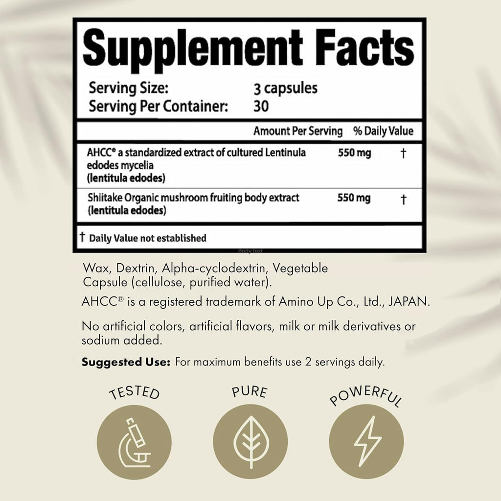 Premium AHCC & Shiitake Mushroom 1100 mg per Serving Supplement, Natural Immunity Booster, Maintains Natural Killer Cell Activity | AHCC is Proven in 30+ Studies | 180-Day Supply, 6-Pack