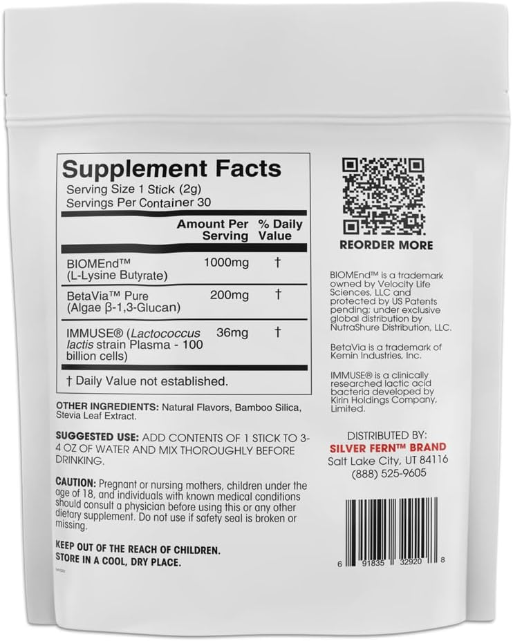 Silver Fern Brand Postbiotic+ Strawberry Lemonade Powder – Postbiotic Supplement with BIOMend™, BetaVia™, and Immuse® – Supports The Digestive System & Overall Wellness – 30 Stick Packs