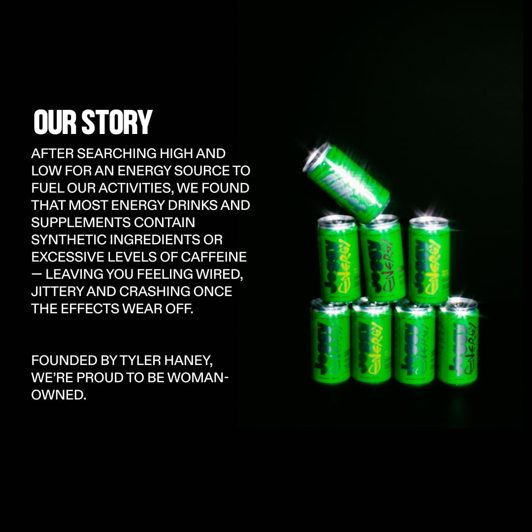 Joggy Organic Energy Drink | Pineapple Crush (4 Pack) | Zero Sugar Pre Workout Energy Drink for Men & Women | Plant-Based, Gluten Free, Vegan, Non-GMO, Ready to Drink | Non-Jittery Focus Drink