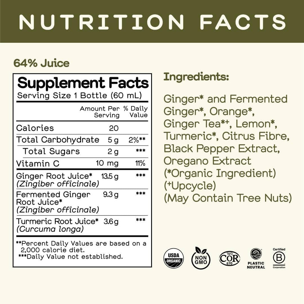 Greenhouse Juice Organic Fiery Ginger Wellness Shots 12-Count 60ml Glass Bottles, Vegan & Gluten-Free