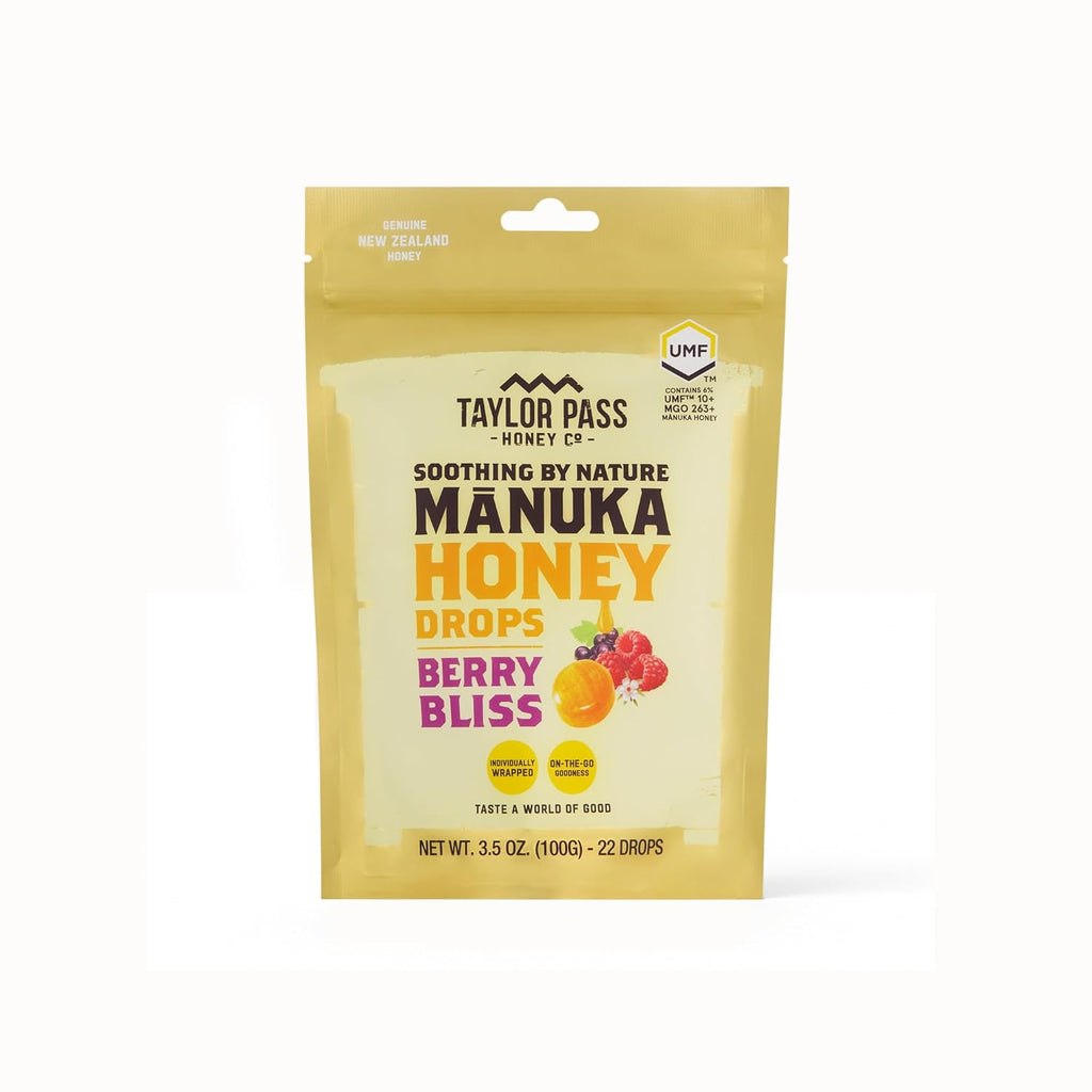Taylor Pass Honey Co Mānuka Honey Drops UMF™ 10+ | Berry Bliss | Mānuka Honey Lozenges | Soothing Natural Manuka On-the-Go | 22 Individually Wrapped Drops | Made in New Zealand