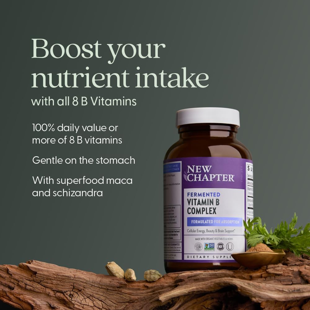 New Chapter Vitamin B Complex, Fermented Vitamin B Complex, USDA Organic, ONE Daily for Cellular Energy + Brain + Beauty, 100% Vegan, Gluten-Free - 60 Count