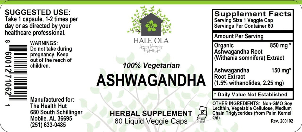 Organic Ashwagandha Capsules - Gluten-Free, Non-GMO & Kosher Certified - Ashwagandha Supplements for Immune Support, Stress, Mood, Anxiety Relief & Energy Support - 1000 mg, 60 Vegetarian Capsules