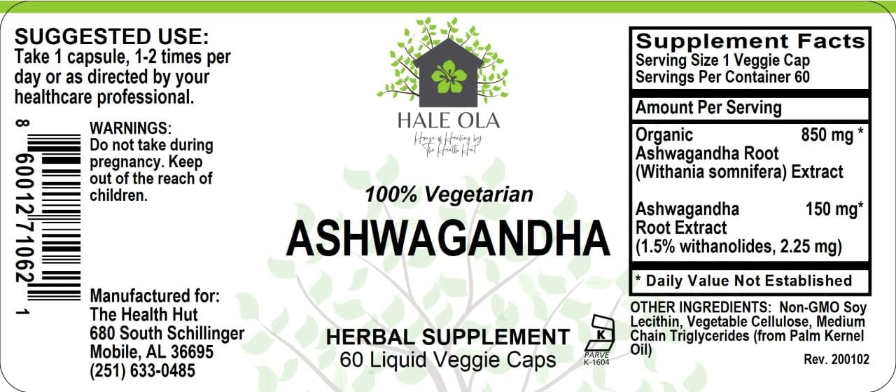 Organic Ashwagandha Capsules - Gluten-Free, Non-GMO & Kosher Certified - Ashwagandha Supplements for Immune Support, Stress, Mood, Anxiety Relief & Energy Support - 1000 mg, 60 Vegetarian Capsules