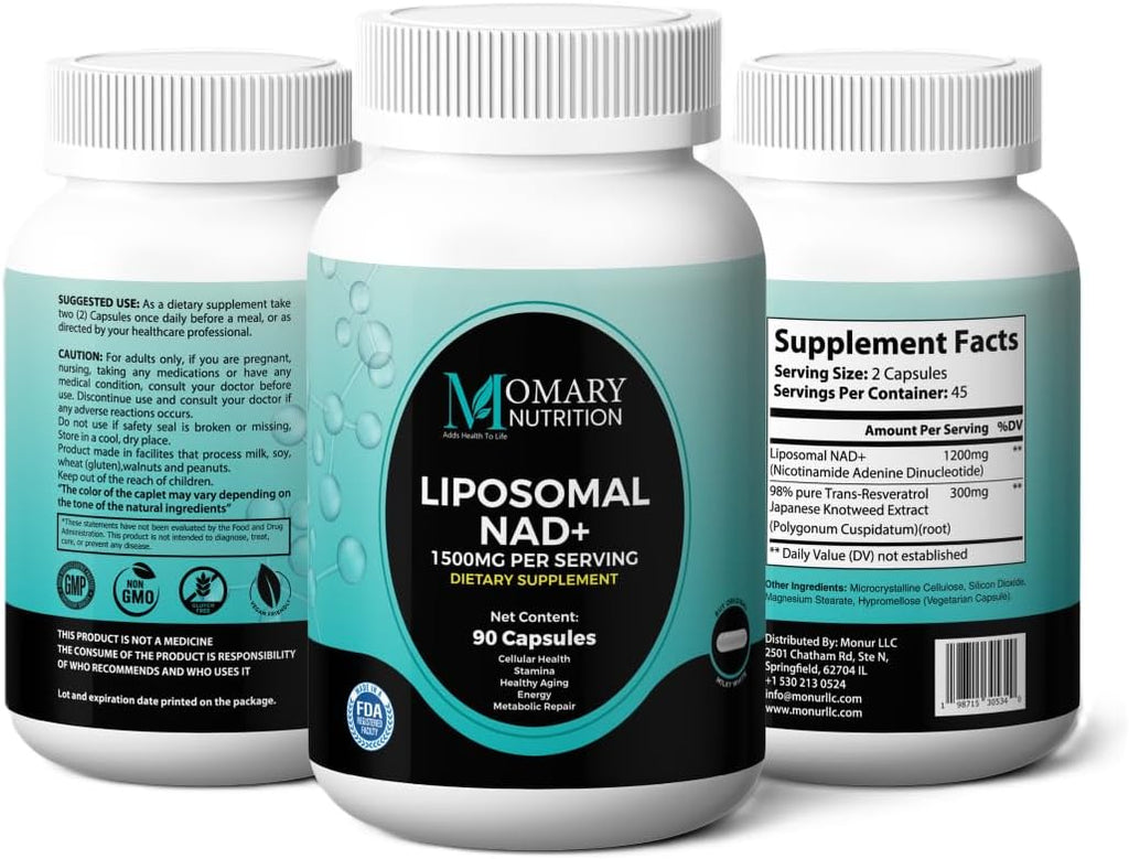 Liposomal NAD+ Supplement | Highest Rated NAD Supplements for Women & Men with Resveratrol and Japanese Knotweed Extract, Support Stamina, Metabolic Repair | Vegan, Gluten Free, Non-GMO, 90 Capsule
