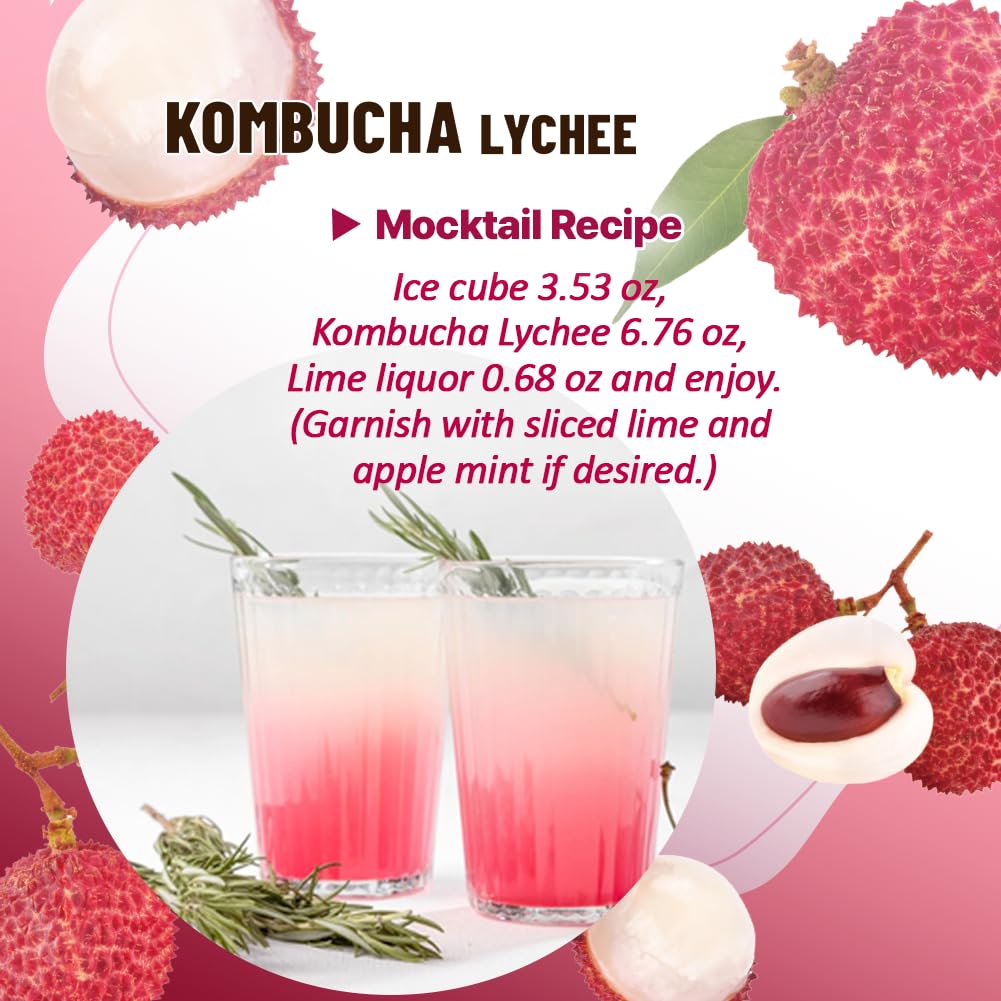 KAYFOOD-Kombucha-Lychee-Garden-Daily Zero Sugar, Diet, Gut Healthy Sparkling Beverage, Fermented Korean Drinks for Iced Tea Hot Tea, Workout T (10ST)