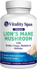 Lions Mane Supplement Capsules - Mushroom Extract: Chaga, Maitake, Reishi & Shiitake Mushrooms | Pure Fruiting Body | Mental Clarity, Focus, Cognitive Support | 120 Veggie Caps