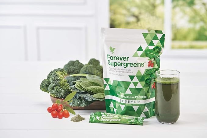 Forever Living - Forever Supergreens - Blend for Your Active Lifestyle - Supercharge Your Day w/Over 20 Powerful Greens and Superfoods. - 30 Packets