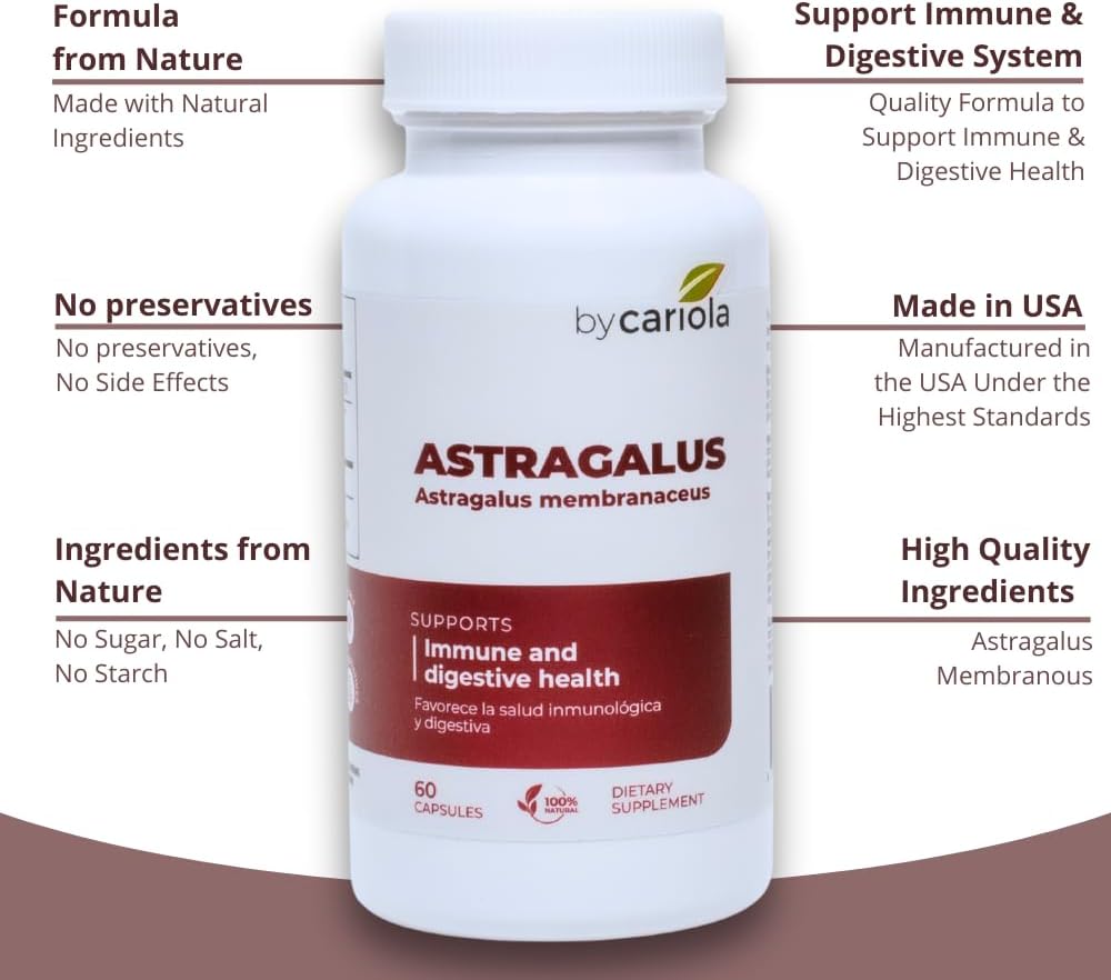 Astragalus Root Capsules - Immune & Digestive Support Supplement - Natural Formula, Boosts Energy, Improves Digestion - Astragalus Membranaceus Extract - 60 Count (30 Servings)