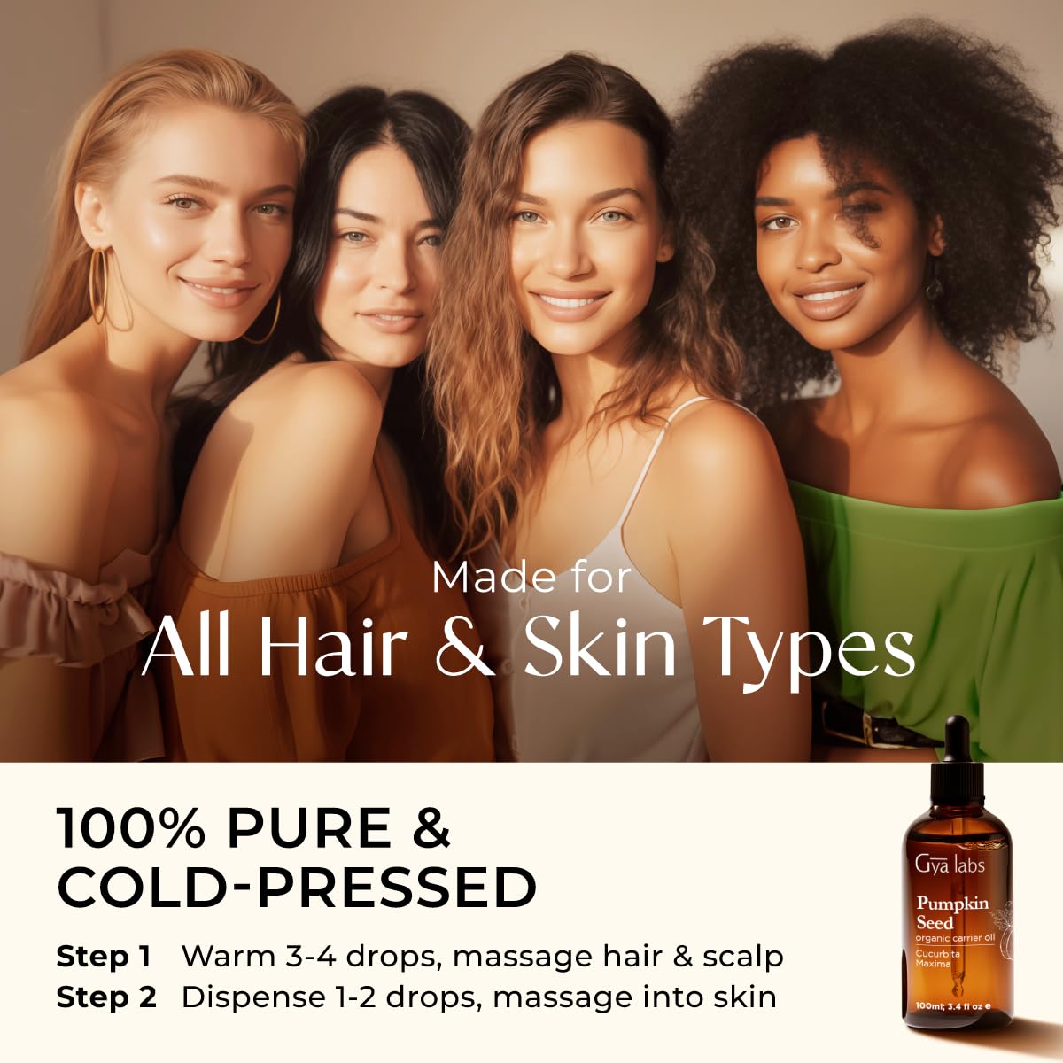 Gya Labs Organic Pumpkin Seed Oil for Hair - 100% Pure Natural Unrefined Pumpkin Carrier Oil for Skin, Face - Nourishing & Strengthening (3.4 Fl Oz)