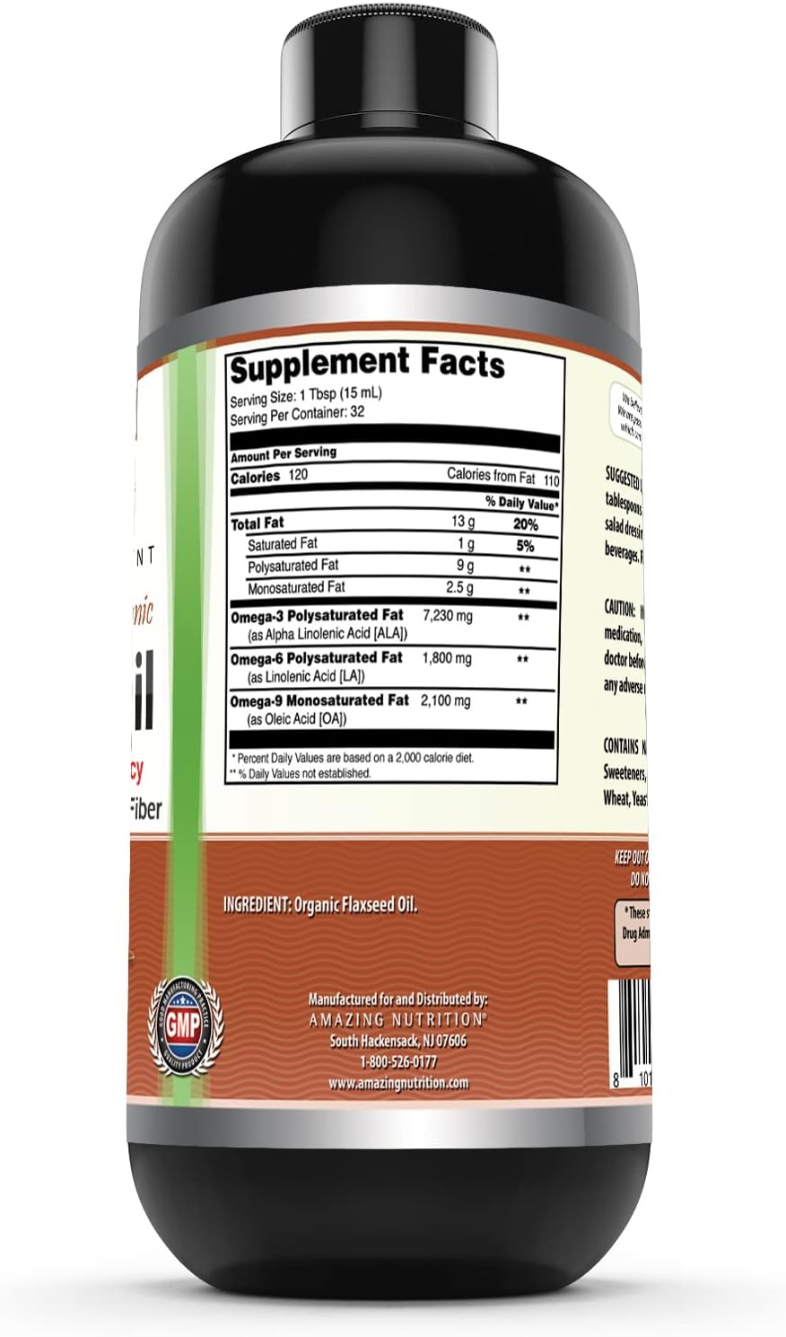 Amazing Omega Flaxseed Oil Supplement | Omega 3, Lignans & Fiber | 16 Oz | Non-GMO | Gluten Free | Made in USA