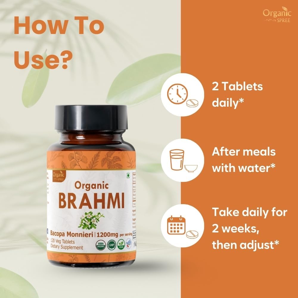 Brahmi 120 Tablets – USDA Organic Bacopa Monnieri Supplement – Supports Focus, Calm & Memory – Herbal Nootropic*