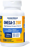 Oceanblue Professional Omega-3 2100 – 138 ct Bonus Bottle– Triple Strength Burpless Fish Oil Supplement with High-Potency EPA, DHA, DPA – Wild-Caught – Orange Flavor, 69 Servings