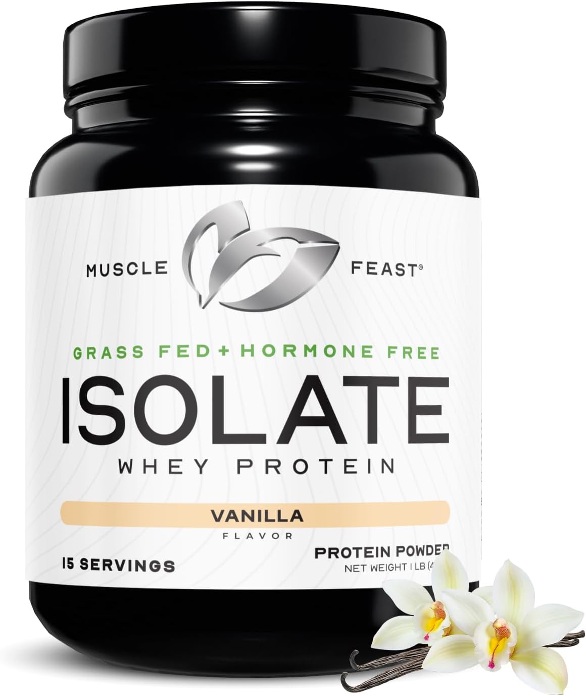 Muscle Feast Grass-Fed Whey Protein Isolate, All Natural Hormone Free Pasture Raised, Whey Isolate Protein Powder for Men and Women, Clean, Gluten-Free, Delicious Isolate Protein - Vanilla, 1lb