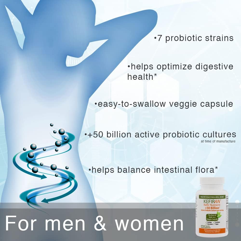 Lane Innovative - Kefiran, Vegetable Capsules, Kefir Nutrient + 50 Billion Active Probiotic Cultures, Supports Optimal Digestive Health, Gluten-Free (30 Servings)