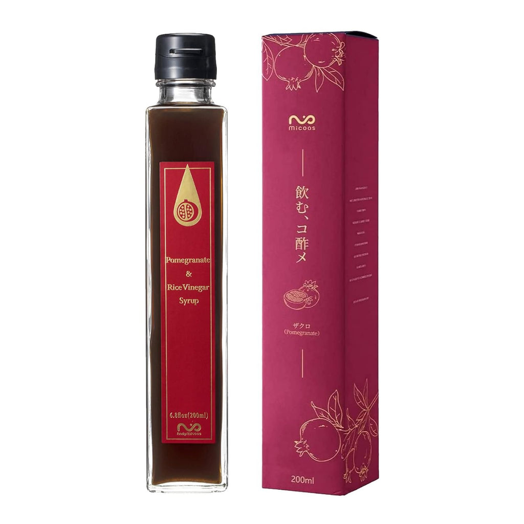 [Micoas] Pomegranate & Rice Vinegar Syrup, Rice Drinking Vinegar, For Gift, With Kombucha, Gluten Free, Shrub, Alternative to Alcohol Drink, Made in Japan, 200ml (6.8 oz)