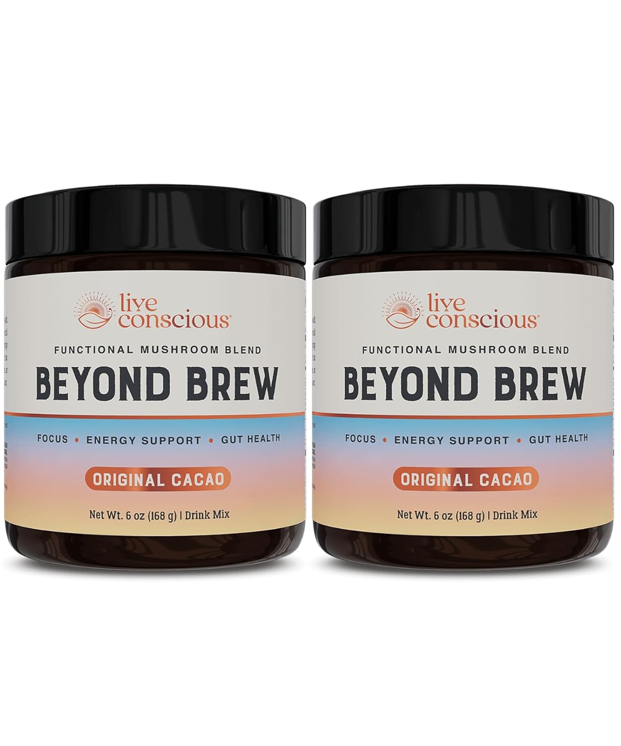 Live Conscious Beyond Brew - Superfood Coffee Alternative - Low Caffeine - Lion’s Mane, Reishi, Cordyceps & Chaga for Sustained Focus, Energy & Immunity - w/ Prebiotics & Probiotics Supports Gut Health 6 oz (2-Pack)
