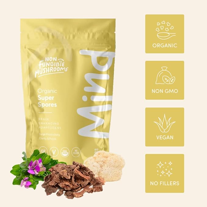 Mind Adaptogenic Mushroom Powder 60g (30 Servings) | 100% Organic Nootropic Mushroom Supplement Powder| Functional Mushroom Blend Powder for Focus