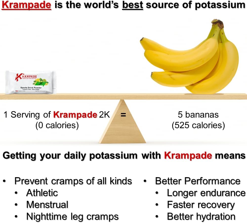 Electrolytes Powder Potassium Supplement - 2000 mg K+, >2X More Than Coconut Water | Cramp Relief and Prevention | Hydration Powder Packets