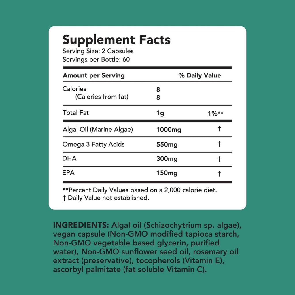 AMANDEAN Vegan Omega 3 Supplement. Premium Fish Oil Alternative. Algae DHA & EPA. Carrageenan Free Softgels. Algal Essential Fatty Acids. Plant Based Heart, Brain, Eye, Skin, Immune Support. (120ct)
