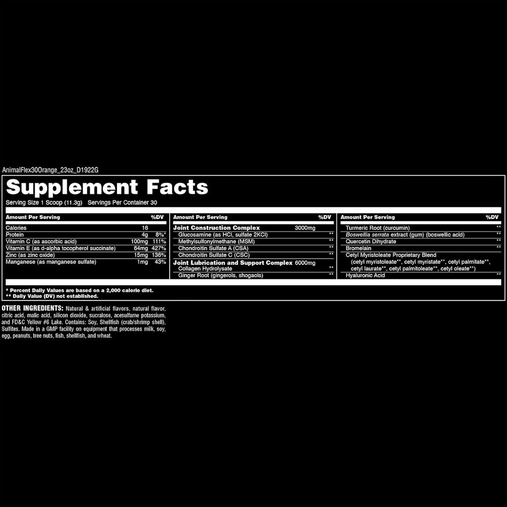 Animal Flex Powder - Joint Support Supplement for Pain Relief, Repair and Restore Muscles with Turmeric, Glucosamine, Chondroitin, MSM, Collagen and Boswellia, Great Tasting Orange Flavor, 30 Scoops