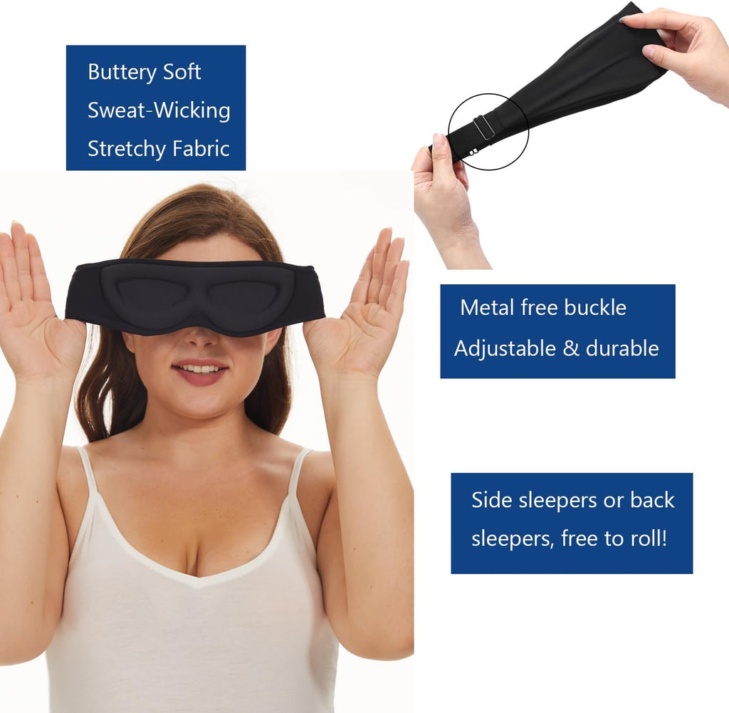 Alaska Bear Sleep Mask for Side Sleepers 2022 Headband Design, Cup-Shaped and Extra-Soft, 100 Blackout Eye Mask Shades Cover for Men and Women Home or Travel, Machine Washable, Black