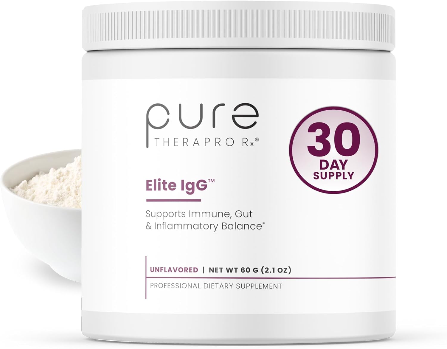 Pure Therapro Rx Elite IgG Immunoglobulin Supplement Powder, 30 Servings, Gut Health & Immune Support, 1100 mg IgG, IGA & IgM, Sunflower Lecithin | Colostrum Supplement Alternative