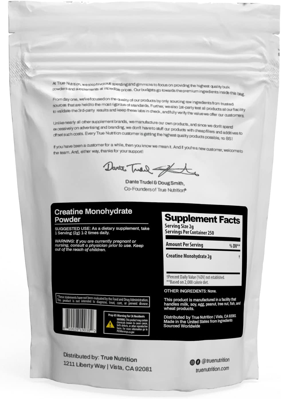 True Nutrition - Creatine Monohydrate Powder - Micronized Creatine Powder - Promotes Lean Muscle Growth, Muscular Strength, and Workout Intensity - Pre and Post Workout Supplement (500 g)