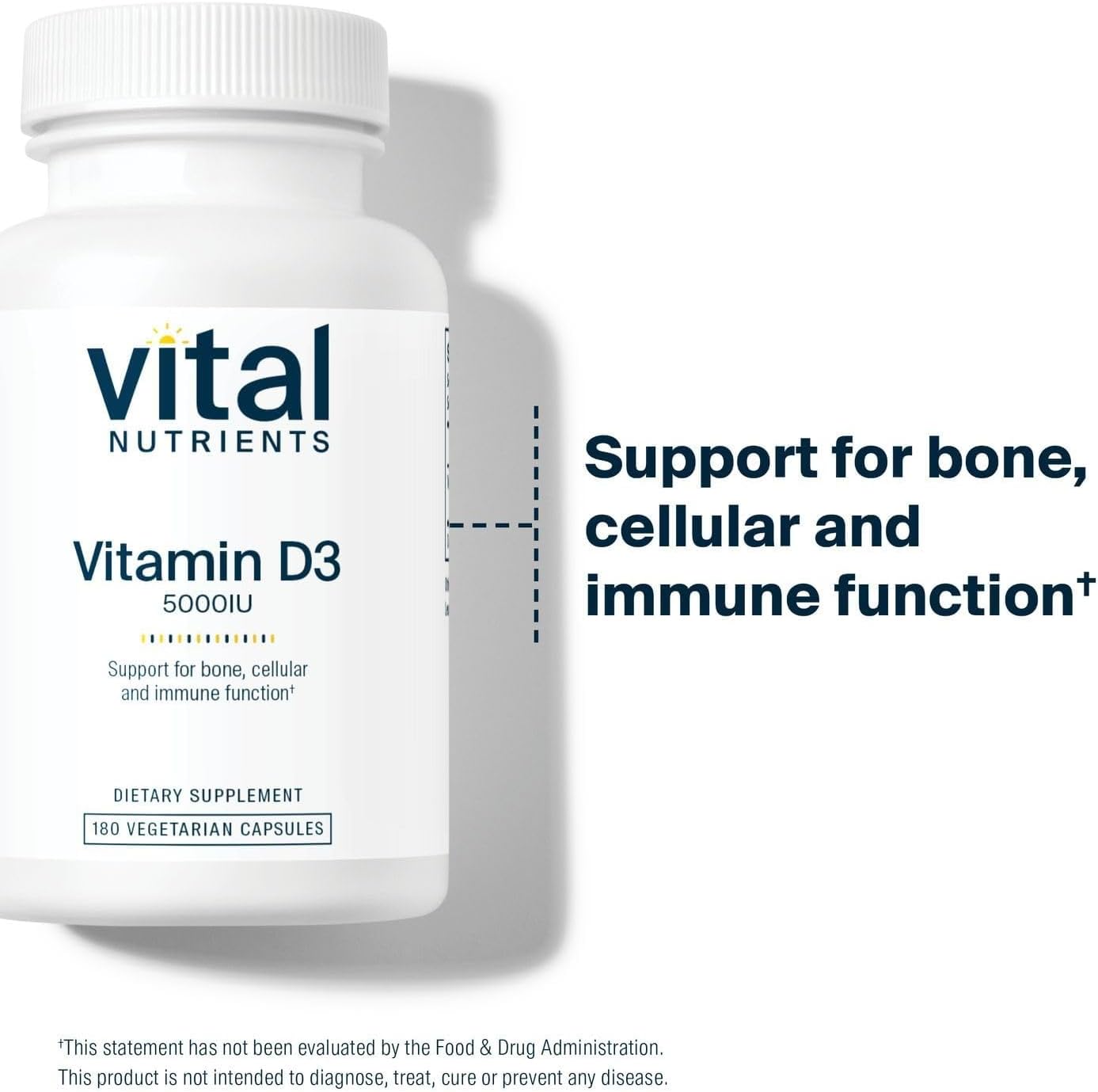 Vital Nutrients Vitamin D 5000 IU | Vitamin D3 Supplement | Healthy Bones, Teeth, Muscles*| Cellular & Immune Function | Calcium Absorption | Gluten, Dairy and Soy Free | 180 Capsules