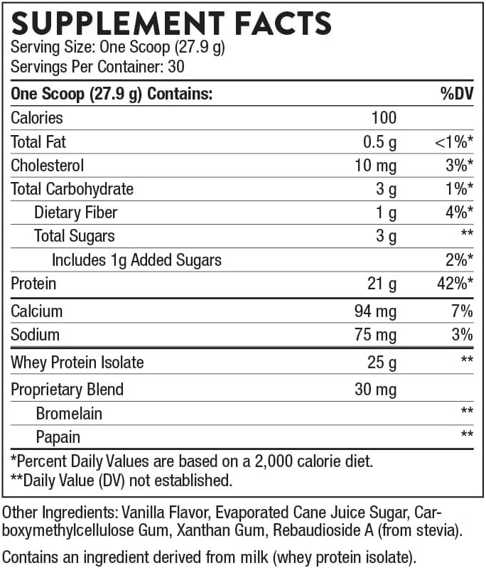 THORNE - Whey Protein Isolate - 21 Grams of Easy-to-Digest Whey Protein Powder - NSF Certified for Sport - Vanilla - 29.5 Ounces - 30 Servings