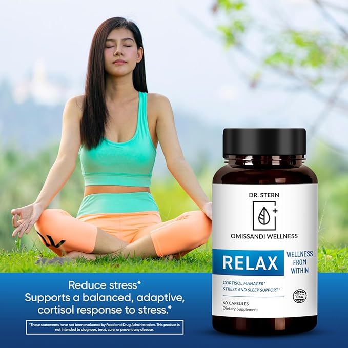 OMISSANDI-Wellness Relax Adrenal Support Supplement - Dr. Ian Stern Formulated - Manages Stress, Promotes Deep Sleep, Improves Mood-W/Holy Basil, Zinc, L-Theanine & More, Vegan Made in USA - 60 Caps