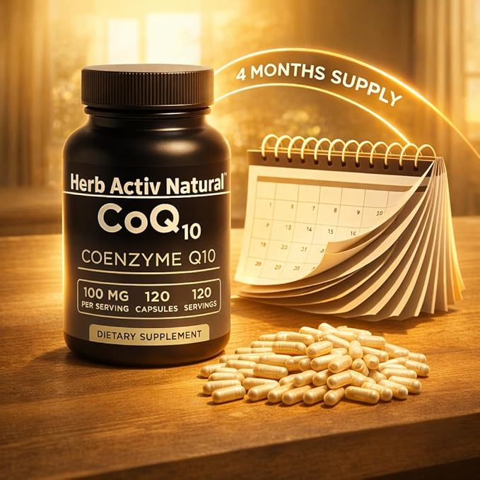 CoQ10 100 mg - Coenzyme Q10 Dietary Supplement - 120 Capsules, One Per Day - Vegetarian Capsules for Daily Heart & Energy Support