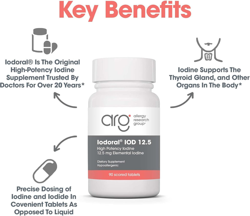 Optimox Iodoral 12.5mg Supplement – Iodine for Thyroid Support, Potassium Iodide Tablets, Lugol Solution, Daily Vitamins & Minerals - 90 Count