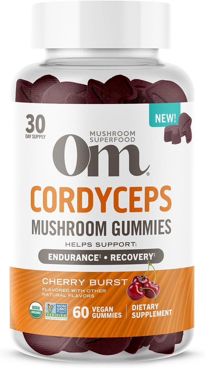 OM MUSHROOM SUPERFOOD Cordyceps Gummies, USA Grown Organic Mushrooms, Supports, Endurance, Energy, & Recovery, 60 Count, 30 Servings Gummy Supplements