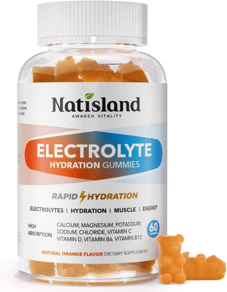 Electrolyte Gummies for Hydration, Electrolyte Chewables for Kids & Adults, with Potassium, Magnesium, Calcium, Sodium, Chloride for Runners and Endurance Sports, Orange Flavor, Vegan, 60 Chews