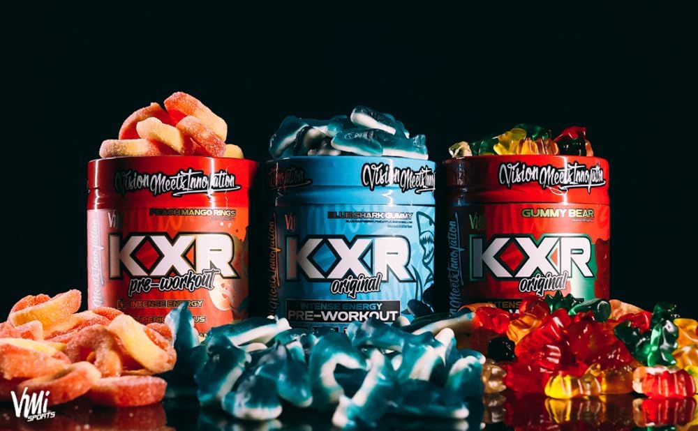 KXR Pre-Workout Energy Powder | Intense Energy Pre-Workout Drink for Men and Women| Creatine Free | Improves Performance - Enhanced Focus & Increased Endurance | 30 Servings (Gummy Bear)