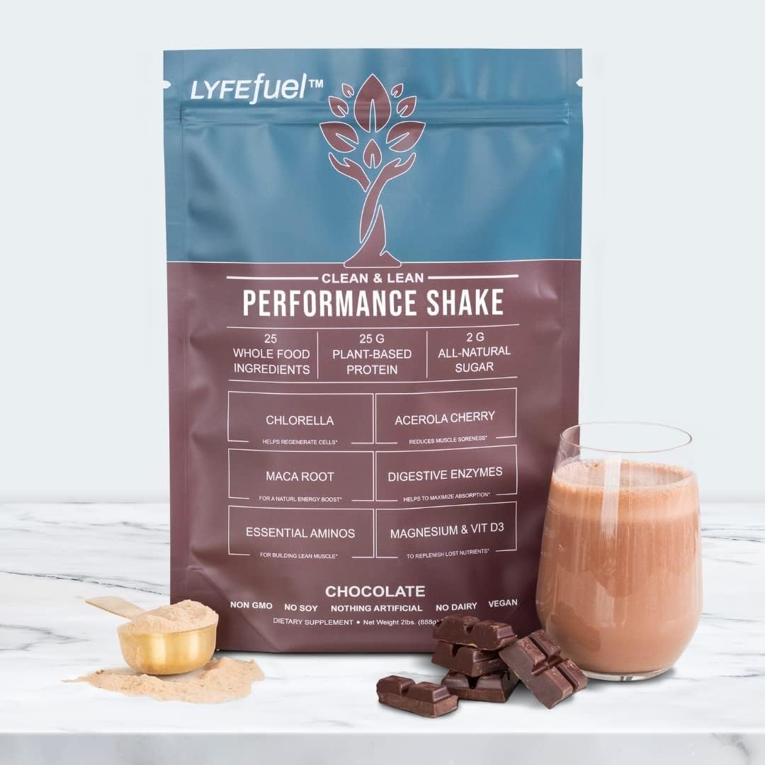 LyfeFuel Vegan Protein Shake Plant-Based Protein Powder with BCAA, Greens & Superfoods for Sports Performance, Recovery & Lean Muscle Building | (Chocolate, 24 Servings)