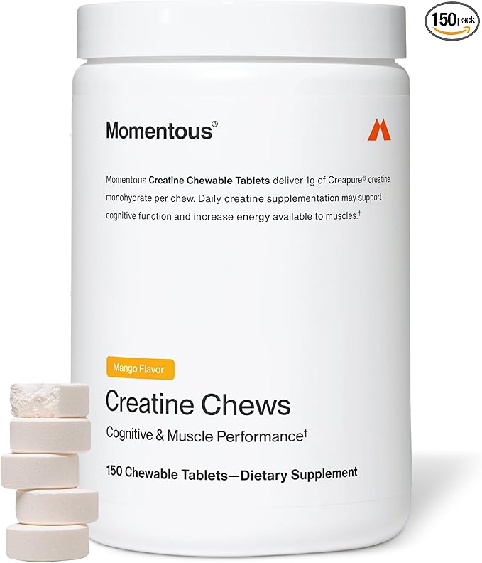 Momentous Creatine Chews - Creapure Creatine Monohydrate - Supports Strength, Lean Muscle, & Recovery for Men & Women - NSF Certified for Sport - 150 Chewable Tablets - Mango