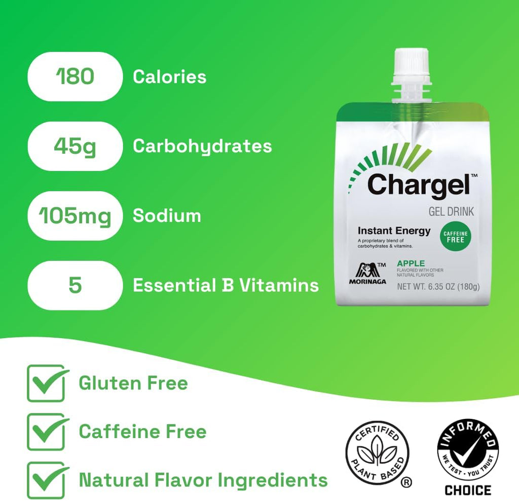 Apple, Caffeine-Free Instant Energy Gel Running, Biking, Workout, Hiking Essentials for Women & Men, Gifts for Runners - Carbs Vitamins, Gluten Free - Pack of 6 Gels - 6.35oz Each
