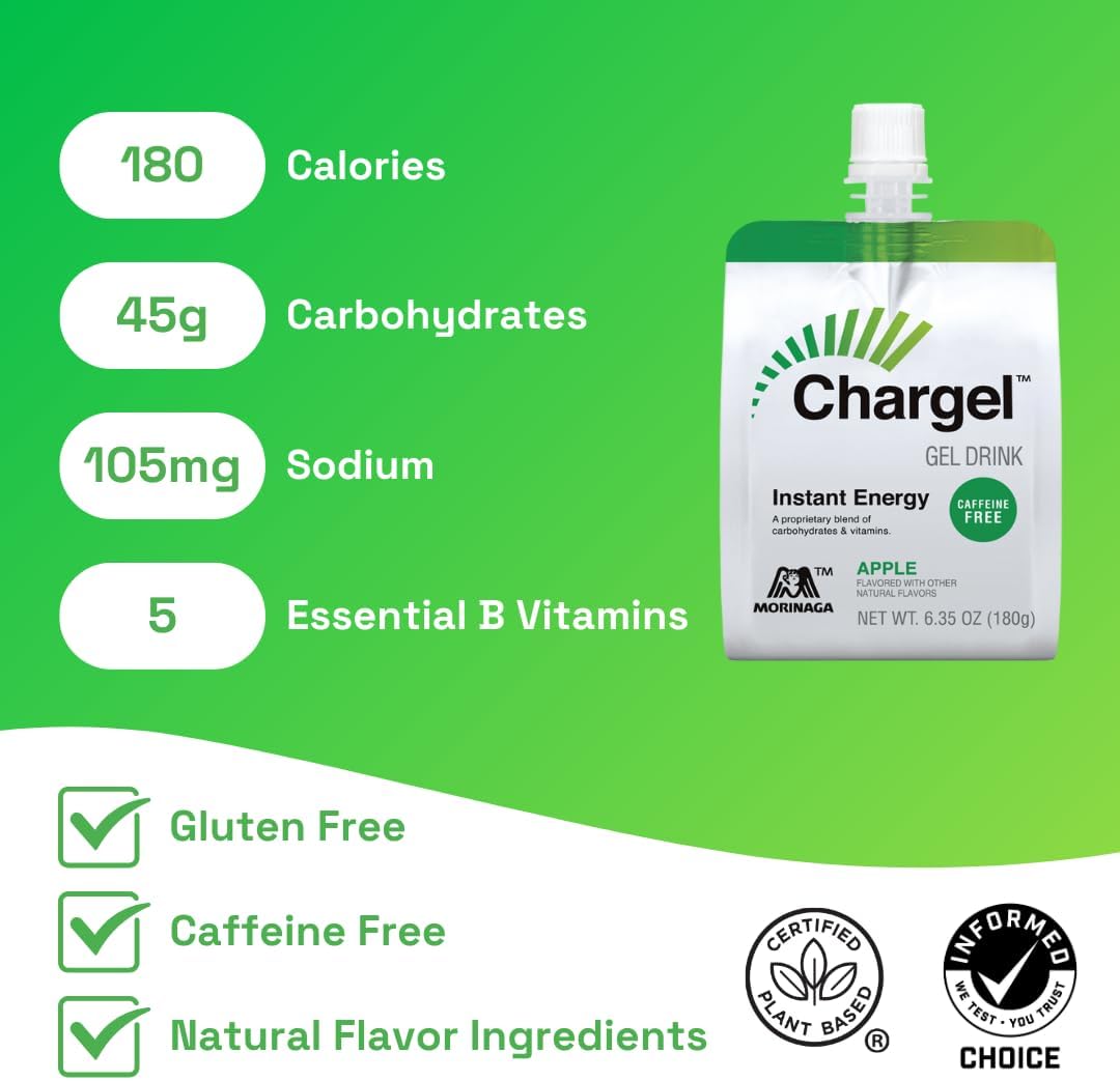 Apple, Caffeine-Free Instant Energy Gel Running, Biking, Workout, Hiking Essentials for Women & Men, Gifts for Runners - Carbs Vitamins, Gluten Free - Pack of 6 Gels - 6.35oz Each