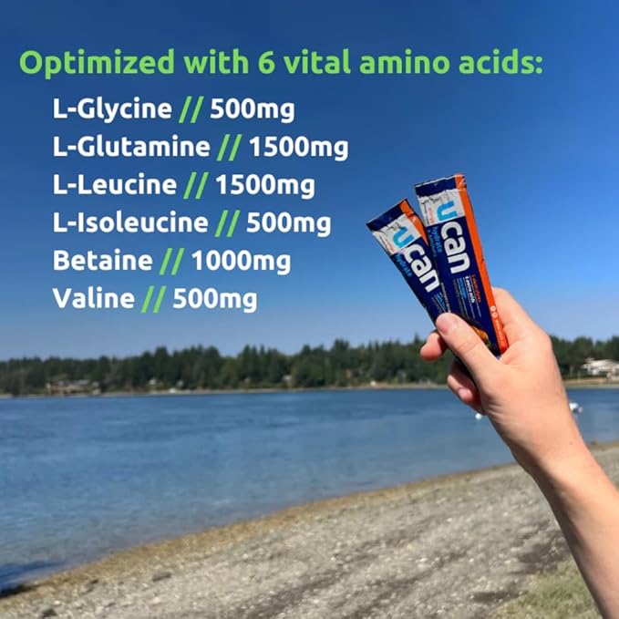 UCAN Hydrate + Aminos, Orange 20 Serving Bag, Keto, Sugar-Free Electrolyte + Muscle Recovery, Essential Electrolytes + EAAs & BCAAs, Non-GMO, Vegan, for Runners, Gym-Goers, Performance Athletes